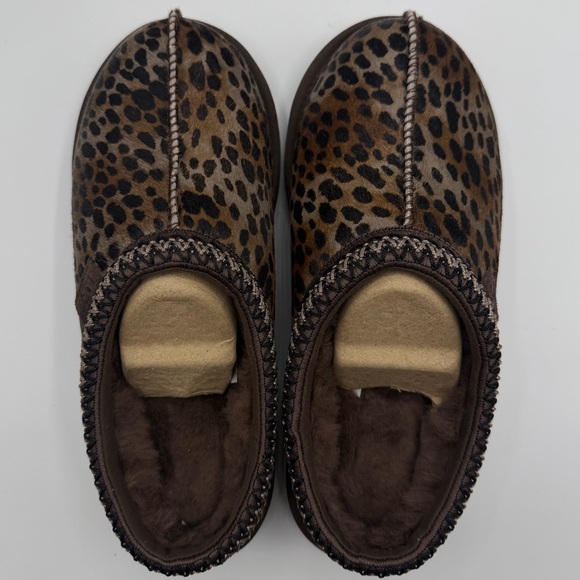 NEW NIB UGG Brown Black Pony Hair Cheetah Leopard Print Pattern Tasman Slippers - Picture 4 of 9